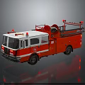 Red and White Fire Truck with Ladder Emergency Lights and Firefighting Equipment