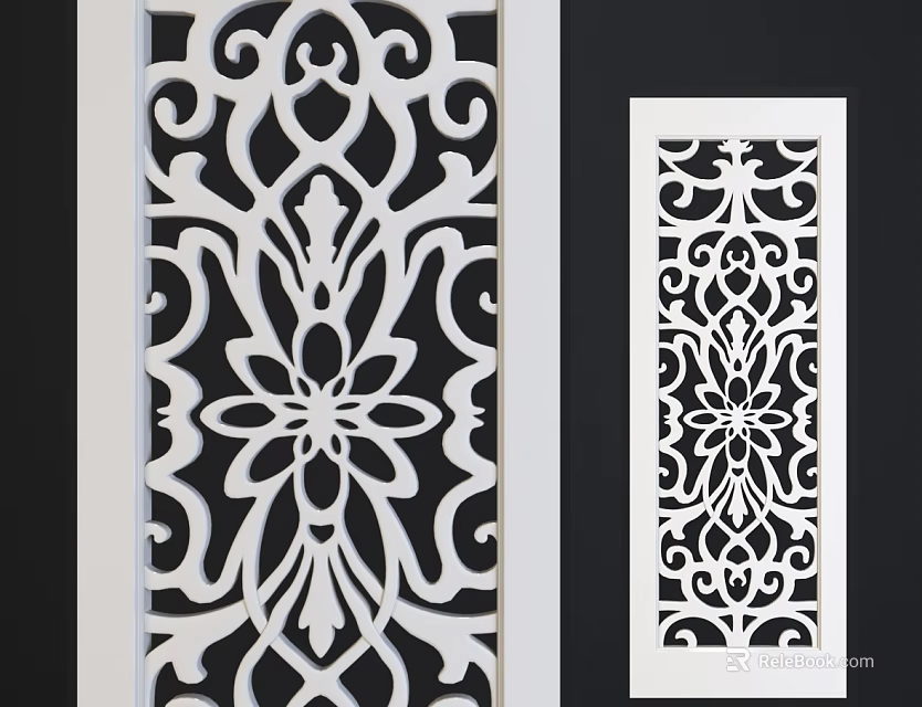 Ornate Room Divider With Intricate Floral Patterns And White Black Design 3d model 