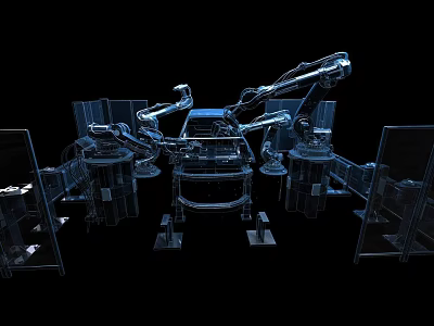 Smart Machines In Industrial Assembly Line With Robotic Arms And Automated Manufacturing 3d model