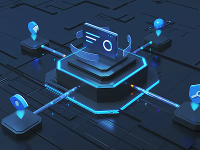 Future Architecture Featuring Smart Digital Network Hub And Luminous Nodes 3d model