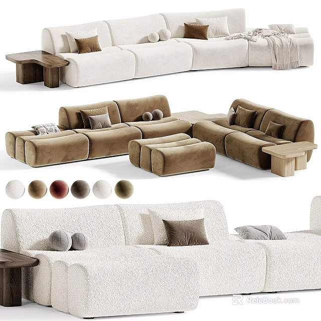 Modern Sectional Sofa With Multiple Color Options Decorative Pillows And Side Tables 3d model 