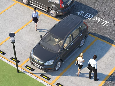 Honda Car Parked In Parking Lot With Yellow Lines And People Walking Nearby 3d model