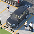 Honda Car Parked In Parking Lot With Yellow Lines And People Walking Nearby