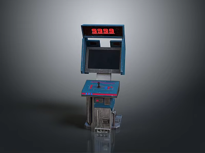 Retro Blue Computer Arcade Gaming Machine With Red Display Screen And Joystick 3d model