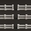 White Architectural Railings Featuring Various Ornamental Design Elements and Baluster Styles 3d model