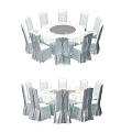 Elegant Round Dining Table Set With White Tablecloth And Matching Chairs 3d model