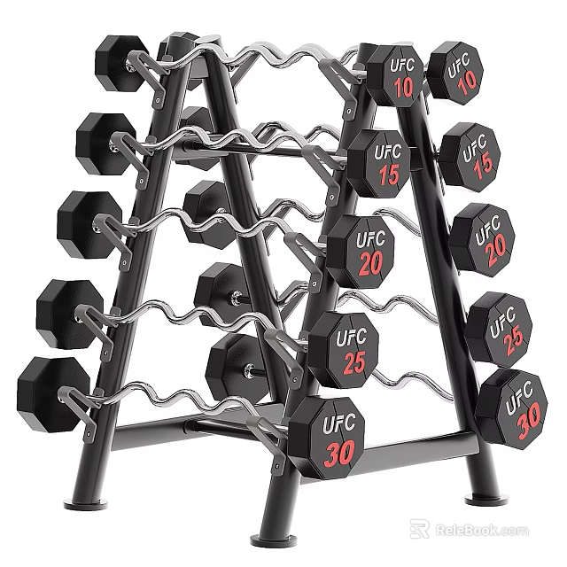 UFC Sports Equipment Dumbbell Rack with Various Weight Plates and Multi Layer Design 3d model 