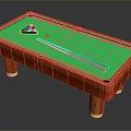 Classic Wooden Billiard Table With Green Felt Surface Balls And Cues For Home Entertainment