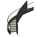 Modern Black Spiral Staircase With Glass Railing And Wooden Steps