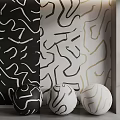 Elegant Modern Components with Geometric Lines Black White Gold Wall Decor and Spherical Ornaments