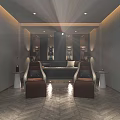 Modern Home Theater Room With Projector Large Screen Comfortable Chairs And Bear Sculpture