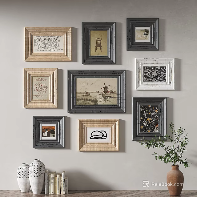 Wall Art Decor With Various Frames And Arrangement 3d model
