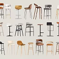 Various Modern Bar Stools With Different Colors And Design Styles For Home Decor 3d model