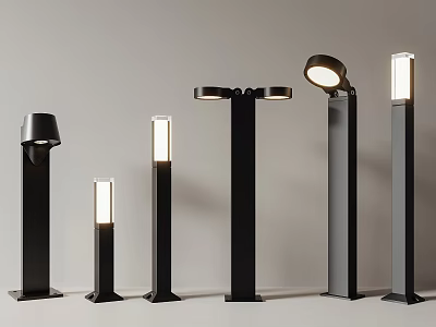 Modern Outdoor Column Lights With Various Designs For Garden Illumination 3d model