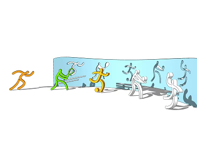 Colorful Human Shaped Dynamic Sculptures With Varied Poses On Blue Wall Background 3d model