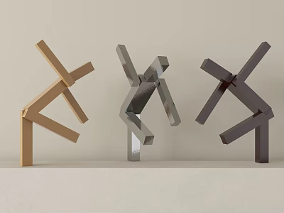 Abstract Humanoid Sculptures With Geometric Shapes Three Colors And Diverse Poses 3d model