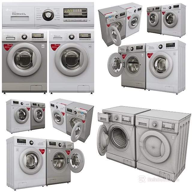 Different Models Of Front Loading Washing Machines With Open Door And Control Panels 3d model 