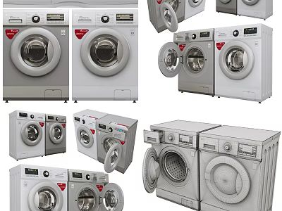 Different Models Of Front Loading Washing Machines With Open Door And Control Panels 3d model