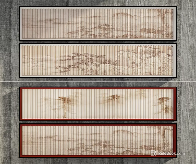 Oriental Style Abstract Paintings With Landscape Elements 3d model