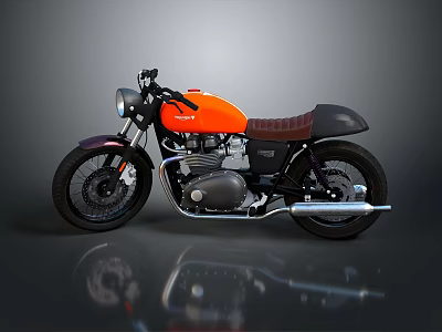 Vintage Orange And Black Motorcycle Featuring Classic Leather Seat And Retro Body Design 3d model