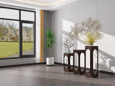 Elegant Modern Indoor Plant Stands With Potted Plants By Window In Home Interior 3d model