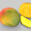 Whole Fresh Ripe Mango With Red Green Skin And Sliced Yellow Juicy Flesh