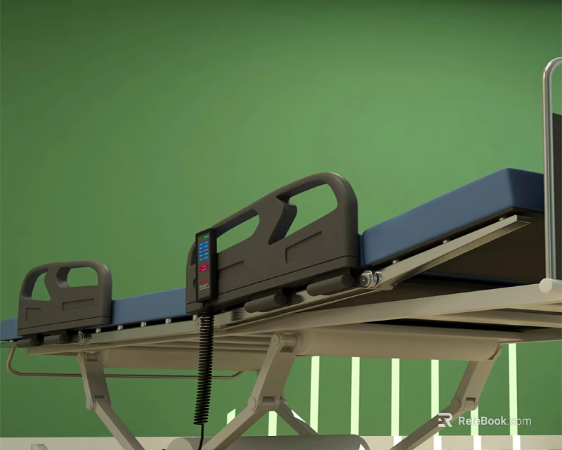 Adjustable Medical Bed With Blue Mattress Control Panel And Sturdy Frame 3d model 