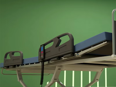 Adjustable Medical Bed With Blue Mattress Control Panel And Sturdy Frame 3d model