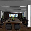 Modern Conference Room Interior With Long Table Green Plants Multiple Screens And Windows