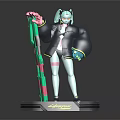 3D Splatoon Inkling Character with Light Green Hair and Black Coat Holding Green Pink Weapon