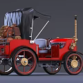 Two Vintage Red Open Top Cars With Black Soft Top And Brass Details