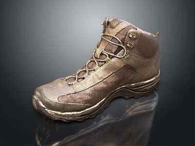 Golden Hiking Boots With Sturdy Design Lace Up Closure And Anti Slip Rubber Sole 3d model