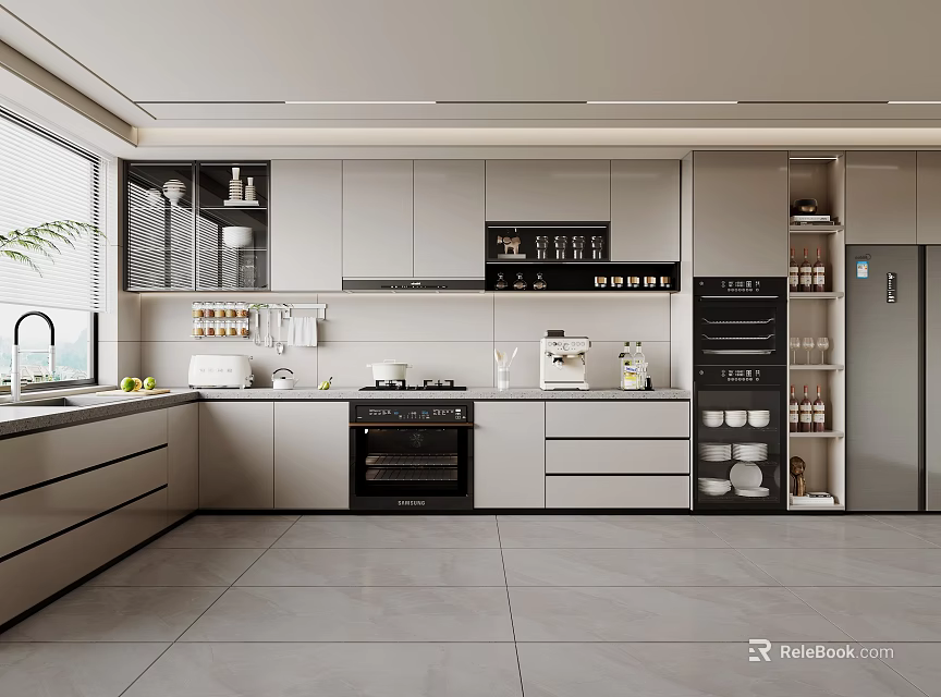 Modern Kitchen Interior With Clean Layout Light Colored Cabinets And Built In Appliances 3d model
