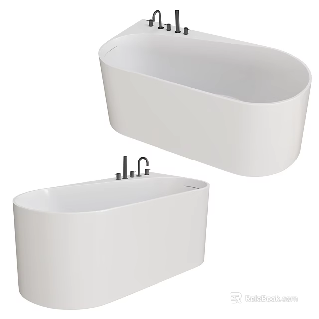 Modern Freestanding White Bathtub in Sleek Bathroom Interior With Faucet Design 3d model 