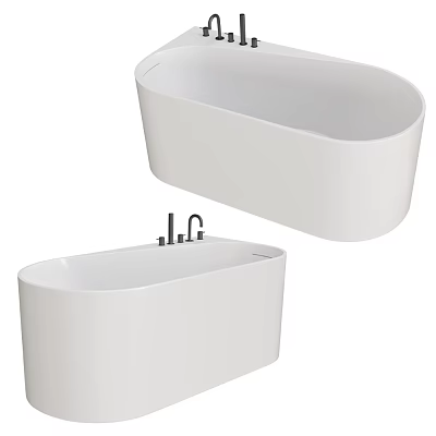 Modern Freestanding White Bathtub in Sleek Bathroom Interior With Faucet Design 3d model