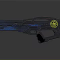 Futuristic Sci Fi Gun With Blue Accents And Yellow Emblem Design
