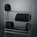 Car Tires Stored On Metal Shelving Rack With Multiple Layers 3d model