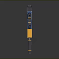 Futuristic Blue and Yellow Pistol with Scope and Modern Design Elements
