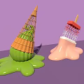 Creative Melted Ice Cream Shapes Design With Grid And Colorful Liquid