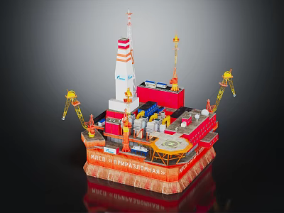 Offshore Drilling Platform Model With Drilling Rig Cranes And Deck Equipment 3d model
