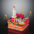 Offshore Drilling Platform Model With Drilling Rig Cranes And Deck Equipment