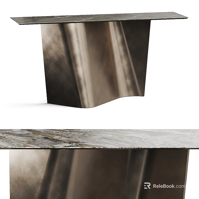 Elegant Modern Dining Table With Polished Marble Tabletop And Sleek Base Design 3d model 