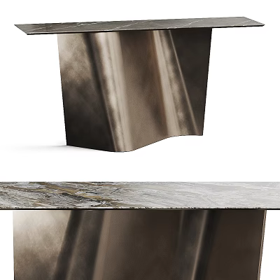 Elegant Modern Dining Table With Polished Marble Tabletop And Sleek Base Design 3d model