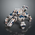 Spider Like Sci Fi Robot Character With Mechanical Legs White Blue Orange Design 3d model