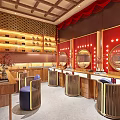 Chinese Style Dressing Room With Red Decor Mirrors And Vanities