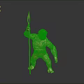 Golden Ape Sculpture Standing Holding Spear With Detailed Artistic Design