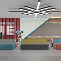 Modern Gymnasium Interior Design With Fitness Equipment Robot And Colorful Sofas