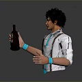 Handsome Male Character Holding Wine Bottle With White Shirt Brown Suspenders And Blue Tie