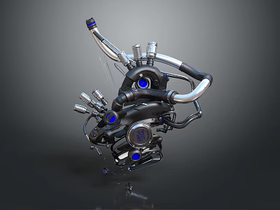 3D Model Of Advanced Tire Structure With Metal Pipes And Blue Components 3d model
