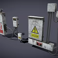 Industrial Control Enclosures With Warning Signs Arabic Labels And Connected Cables 3d model